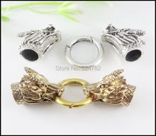 20Set  Tibetan Silver Gold Tone Dragon Head Lock Spring Clasps End Caps hole 9.5mm for making Leather Bracelet jewelry findings 2024 - buy cheap