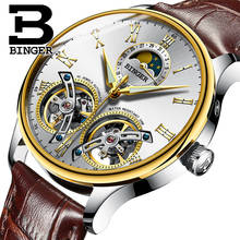 Switzerland Watches Men Luxury Brand BINGER Sapphire Waterproof Toubillon Automatic Mechanical Men's Watch Moon Phase B-8606MN-9 2024 - buy cheap