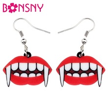 Bonsny-pendientes acrílicos con labios de vampiro para mujer y niña, aretes colgantes, grandes y largos, decoración de fiesta, regalo 2024 - compra barato