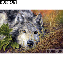 HOMFUN-pintura de diamante 5D DIY "Animal Wolf", cuadrados o redondos de imitación bordado de diamantes, estilo punto de cruz 5D, decoración del hogar, A06389 2024 - compra barato