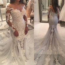 Lace Vestido De Noiva Muslim Wedding Dresses Mermaid V-neck Long Sleeves Pearls Dubai ArabicWedding Gown Bridal Dresses 2024 - buy cheap