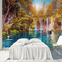 Murales de paisaje de Lago y Cascada de árbol 3d, papel tapiz de gran tamaño para decoración de TV, mural para sofá, rollo de tamaño personalizado 2024 - compra barato