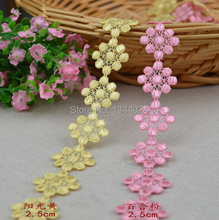 High Quality 5 Meters Beautiful Flower Clothing Materials Textiles Lace Fabric Yellow Pink DIY Manual Lace Trim 2024 - buy cheap