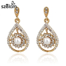 Pendientes de plata y oro con perlas de imitación para mujer, joyería Vintage, SER140236, 2019 2024 - compra barato