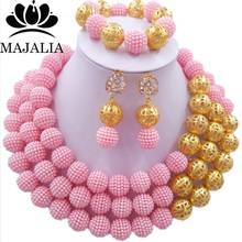 Majalia Fashion Nigerian Wedding African Jewelery Set Pink Crystal Plastic Pearl Necklace Bride Jewelry Sets 3SQ036 2024 - buy cheap