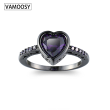 VAMOOSY 2018 Charm Multicolor Heart Zircon purple Fire Opal Rings For Women Vintage Fashion Black Gold Filled Birthstone Ring 2024 - buy cheap
