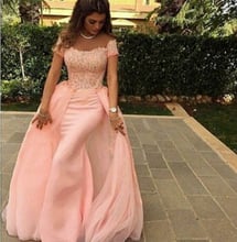 Detachable Muslim Evening Dresses Mermaid Cap Sleeves Chiffon Lace Islamic Dubai Kaftan Saudi Arabic Long Evening Gown 2024 - buy cheap