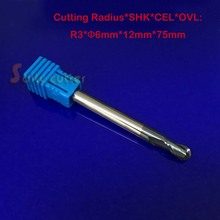 1 pc raio de 3 mm 2 flautas hrc55 R3 * 6 * D6 * 75 metal duro bola nariz fresa CNC router bits de corte ferramentas de moagem 2024 - compre barato