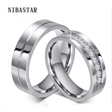 Anel de aço inoxidável banhado a prata de casal, anel feminino com faixa de cristais cz para casamento 2024 - compre barato