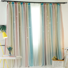 Gradient Color Hollow Stars Blackout Curtains For Living Room Bedroom Romantic Window Curtain with White Lace Voile Tulle 2024 - buy cheap