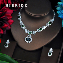 HIBRIDE Luxury Green CZ Jewelry Sets For Women Pendant Set Bijoux Femme Accessories Flower Design Jewelry Gifts N-574 2024 - buy cheap