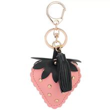 New pu leather rivet strawberry tassel key ring female bag strap cute strawberry car key chain sweet romantic creative gift 2024 - buy cheap