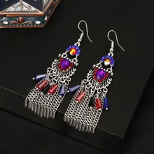 Llegada de un nuevo Vintage Colorfu cristal tibetano de plata gota pendientes para las mujeres, grandes pendientes largos bisutería Brincos 2024 - compra barato