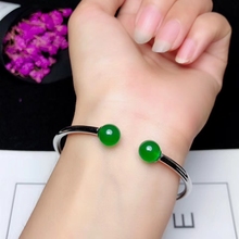 Natural green jasper gem Bangles Natural gemstone Bangles S925 silver bracelet Fashion simple Cylinder women girl  party jewelry 2024 - buy cheap