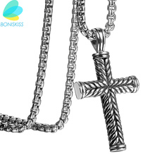 Boniskiss Silver Color Cross Pendant Necklace With Link Chain For Male And Women Punk Party Statement Jesus Prayer Jewelry Gift 2024 - buy cheap