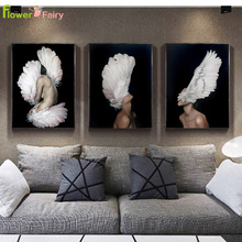 Креативная абстрактная картина с изображением Ангела из перьев, скандинавские Плакаты для девочек и принты, настенные картины для спальни без рамки 2024 - купить недорого