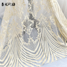 2MetersX 130cm High-grade Light Gold Embroidery Sequins Lace Fabric Wedding Dress diy Mesh Fabric Clothing Dress Material Cord 2024 - buy cheap