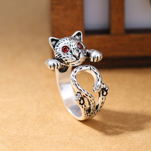 DreamySky Silver Color  Red Eyes Cat Rings For Women Adjustable Size Wedding Finger Ring 2024 - buy cheap