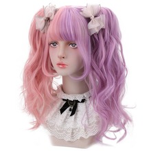 2 Claw Ponytail Hair Extension Bob Wig With Bangs 12"Purple Pink Ombre Synthetic Hair Cosplay Lolita Wig For Women HeatResistant 2024 - compre barato