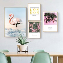 Pôster de flores nórdicas, quadros, para sala de estar, posteres e impressões, flamingo, arte de parede, pintura em tela, sem moldura 2024 - compre barato
