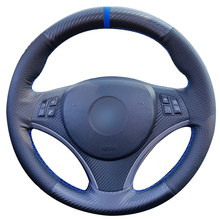 Carbon Fiber Leather Black Leather Blue Marker Car Steering Wheel Cover for BMW E90 320i 325i 330i 335i E87 120i 130i 120d 2024 - buy cheap