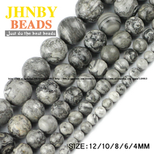 Jnby mapa cinza de pedra natural 4/6/8/10/12mm, espaçador redondo, contas soltas, bola para pulseiras, joias, pingentes, acessórios para faça você mesmo 2024 - compre barato