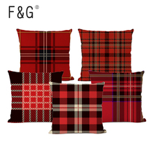 High-quality Plaid Cushion Cover Red Blue Linen-cotton Pillowcase Car Sofa Office Waist Pillowcase Home Decor  Plaid Pillow 2024 - buy cheap