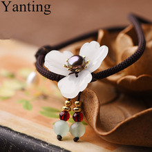 Gargantilha com flores delicadas yanting, colar étnico estilo chinês aventurine, miçangas, colares curtos simples para mulheres, presente 085 2024 - compre barato