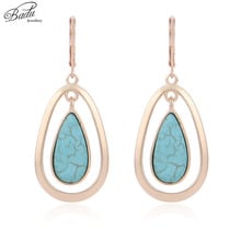 Badu Vintage Hoop Earring Water Drop Blue Stone Pendant Golden Hoop Earrings for Women Fashion Jewelry Wholesale 2024 - buy cheap