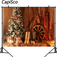 Fondos fotográficos personalizados Capisco, casa de granja, botas con rueda, regalo de Navidad de árbol, para estudio fotográfico 2024 - compra barato