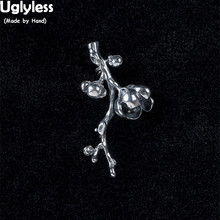 Uglyless-broche de flores hecho a mano para mujer, Plata de Ley 925 100% auténtica, Plata tailandesa, rama de flor de ciruelo, joyería hecha a mano 2024 - compra barato