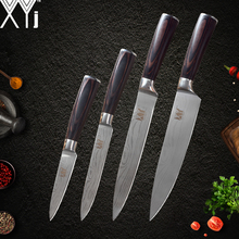 XYj Stainless Steel Kitchen Cooking Knife 4 Pcs Set Accessories Tools Damascus Pattern Chef Slicing Santoku Utility CooK Knife 2024 - buy cheap