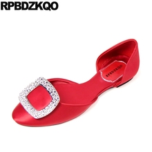 Zapatos planos de verano con diamantes de imitación para mujer, calzado plano, de satén, azul marino, Rojo 2024 - compra barato