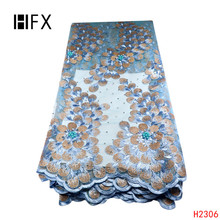 HFX French Lace Fabric African Beaded Stones Embroidery Tulle Applique Lace fabric Nigeria 3D for wedding free shipping H2306 2024 - buy cheap