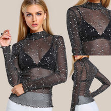 2018 New Sexy Slim Womens See-through Sheer Mesh Long Sleeve Tee T Shirt Top Fashion Pullover Tops Clubwear 2024 - buy cheap