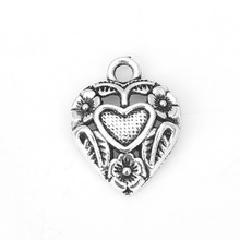 DoreenBeads Zinc Based Alloy Charms Pendant Heart Style Silver Color Flower Pattern Jewelry DIY Findings 18mm x 14mm, 50 PCs 2024 - buy cheap