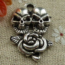 60 piezas de dijes de flores de calavera de plata tibetana 35x21mm #1457 2024 - compra barato