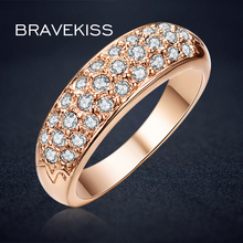 Bravekiss alianças de casamento de cristal, anéis de noivado cor ouro rosa com strass micro empedrado, bijuterias femininas bjr0084a 2024 - compre barato