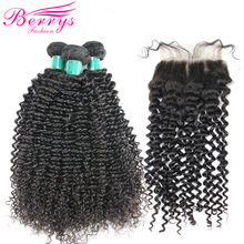 Brazilian Virgin Hair Kinky Curly Human Hair 3 PCS Bundles with Closure 4x4 Unprocessed Hair Weave Berrys Fashion 2024 - buy cheap