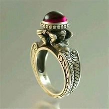 Vintage vermelho pedra sereia anel europeu e americano criativo moda feminina banhado a prata anel festa jóias acessórios 2024 - compre barato