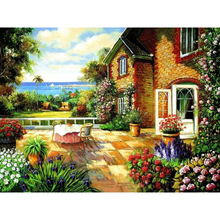 Pintura por números diy, envio direto, 60x75cm, bela casa da floresta, paisagem artesanal para sala de estar, decoração da parede, pintura a óleo 2024 - compre barato