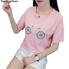 Женская хлопковая Футболка с вышивкой, розовая футболка с коротким рукавом в стиле Харадзюку, лето 2018 2024 - купить недорого
