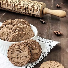 Christmas Elk Snowflake Wooden Rolling Pin High Quality Noodle Biscuit Fondant Cake Dough Cookies Baking Dough Patterned Roller 2024 - buy cheap