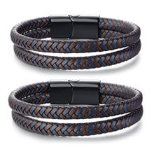 New Listing Double weave Leather Bracelet Men's Popular Jewelry Magnetic buckle Stainless Steel Ladies Bracelet Gift Pulseira 2024 - buy cheap