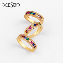 Fashion Luxury Rainbow CZ Ring Charm Gold Filled Baguette Zirconia Finger Rings for Women Turkish Party Jewelry rig-h72 2024 - buy cheap