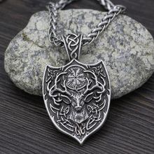 Men Double Side Viking Deer Sekira Legendary Aegishjalmur Amulet Nordic Talisman pegan Pendant Necklace 2 Color 2024 - buy cheap