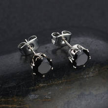 Classic Round Black Zircon Small Stud Earrings Silver Stainless Steel Earring Women Man Jewelry 2024 - buy cheap