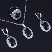 Conjunto de joyas de plata de ley 925 circonita cúbica verde Ovalada para mujer pendientes de cadena colgante V0987 2024 - compra barato