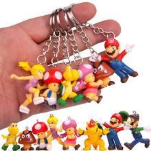 8 Pçs/set Luigi Super Mario Bros Keychain Mini Figura PVC Brinquedos Wario Donkey Kong Bowser mario bros Pêssego decorações de aniversário 2024 - compre barato
