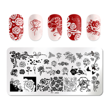 PICT YOU Rectangle Nail Stamping Plates Template Rose Flower Series Stainless Steel Nail Image Stamp Stencils Tool J002 2024 - buy cheap